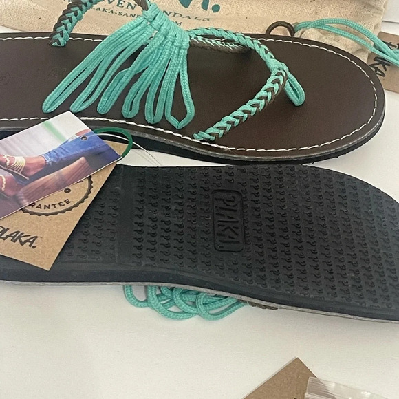 Plaka Flip Flops Thong Sandals Teal Brown size 6 / free toe ring - Picture 6 of 16